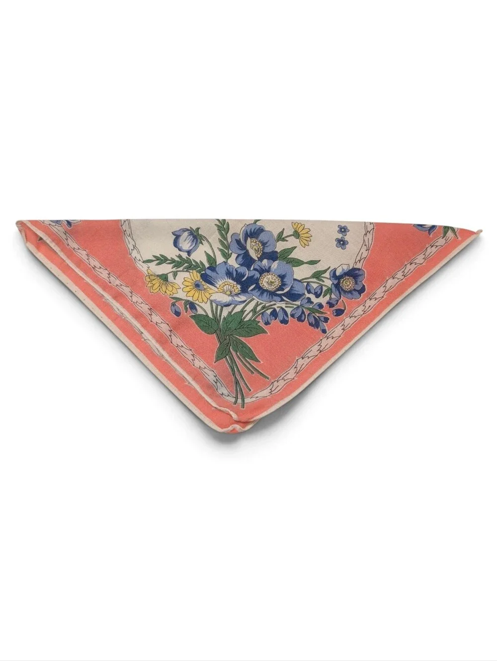 VINTAGE Hankerchief Floral Pink Blue Yellow White Colorful Bouquet Retro Print
